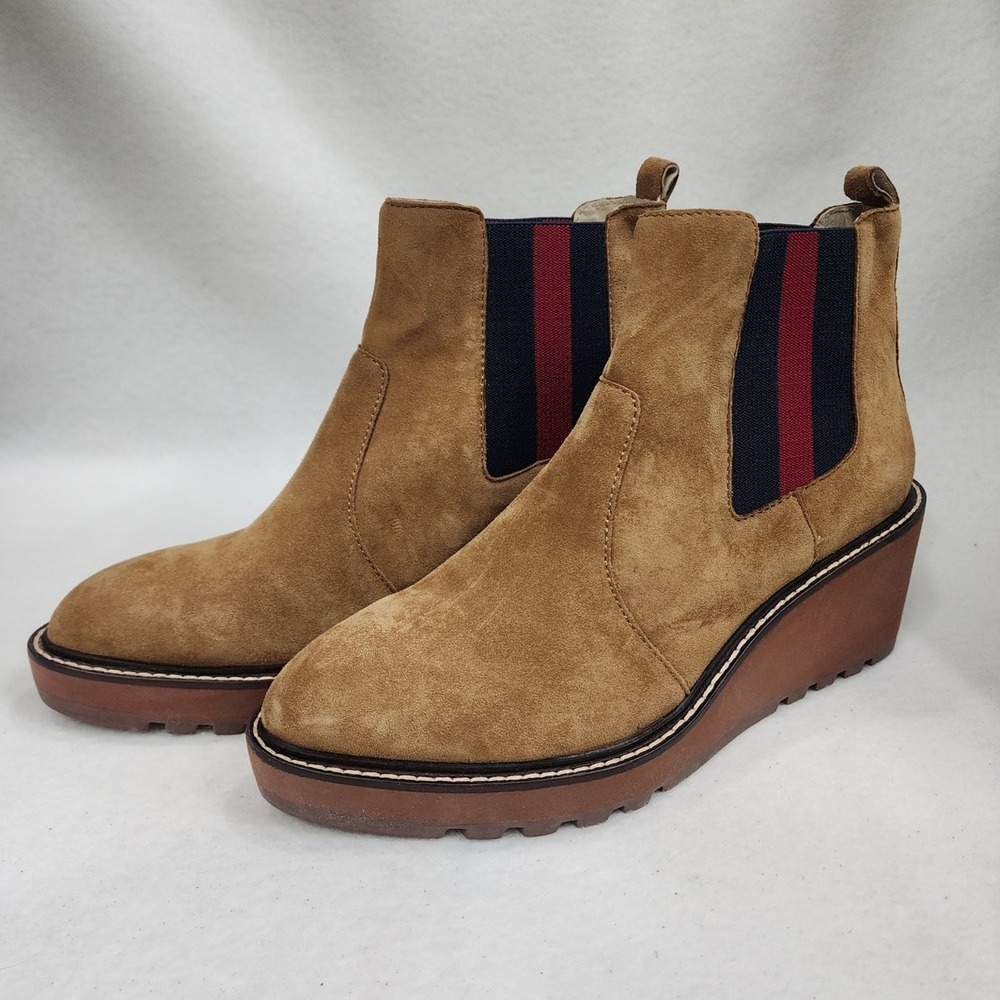 Cecelia New York Gemma Womens 8.5 Chelsea Brown Suede Wedge Heel Ankle Boot